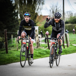 Chris Hall and YouTuber Francis Cade finish the 107 for 107 at the Flanders sportive in Belgium